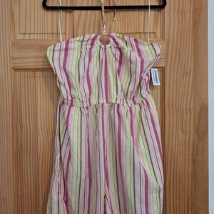 Old Navy Striped Romper size Large pink, green, orange, brown stripes.